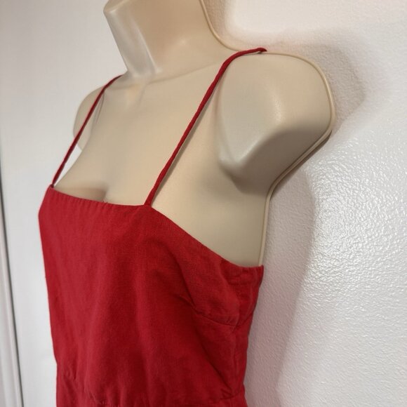 Zara Tank Top Dress M Red Linen Strappy Square Neck Open Back Holiday Festival - Picture 4 of 8